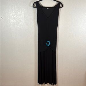 La Perla Black With Blue Beaded Design Mesh Swimcover Nightgown Size 44